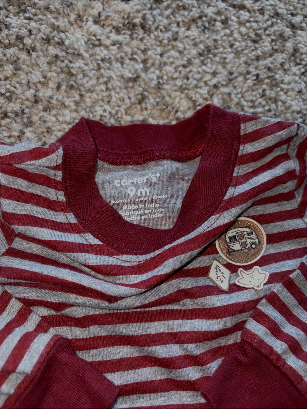 Carter's Burgundy and Gray Striped Bodysuit with Charcoal Pants - Picture 2 of 2